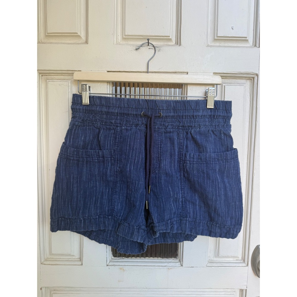 Athleta Cabo Linen Textured 4" Short Navy Blue Striped Drawstring Womens Size 4